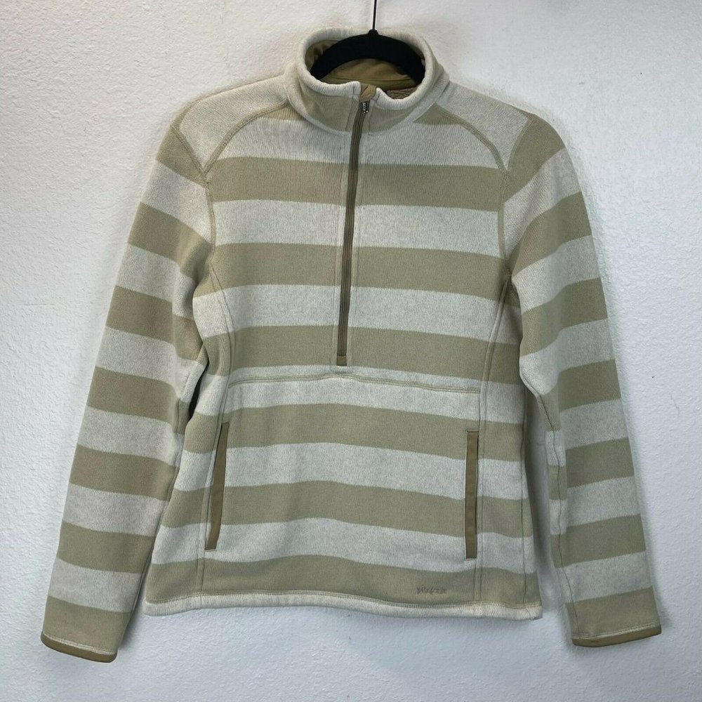 Patagonia Cream and Tan Striped Half-Zip Pullover